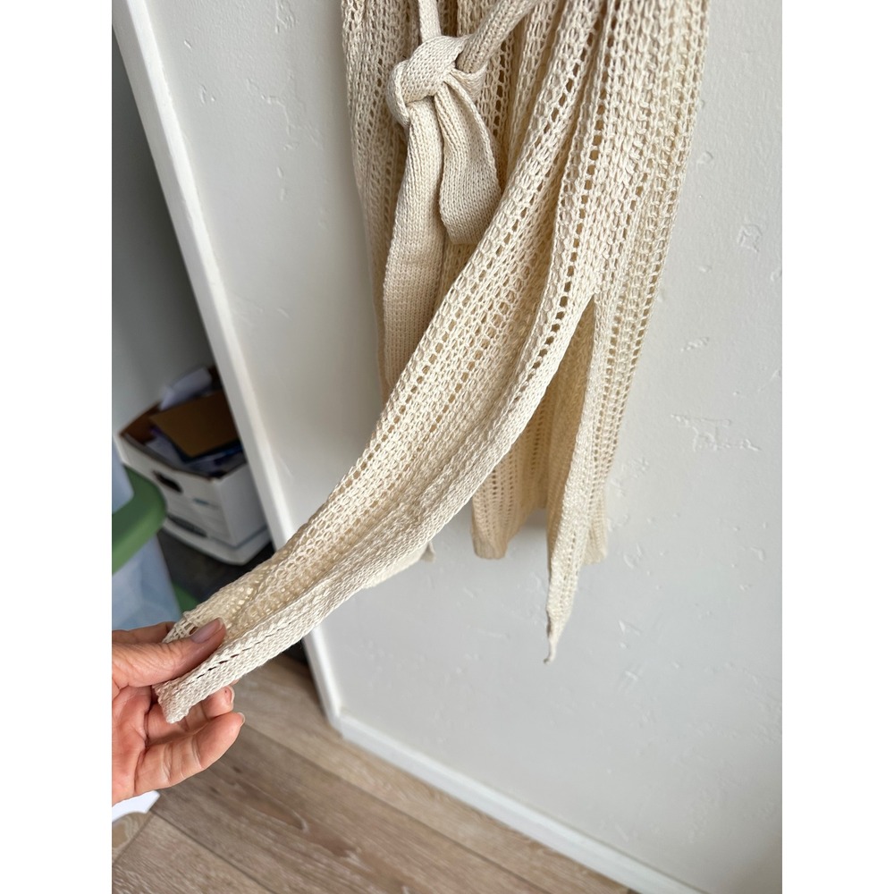 Womens Crochet Knit Swim Cover Up Dress Cream Side Slit Size Medium Boho Beach - Picture 4 of 12